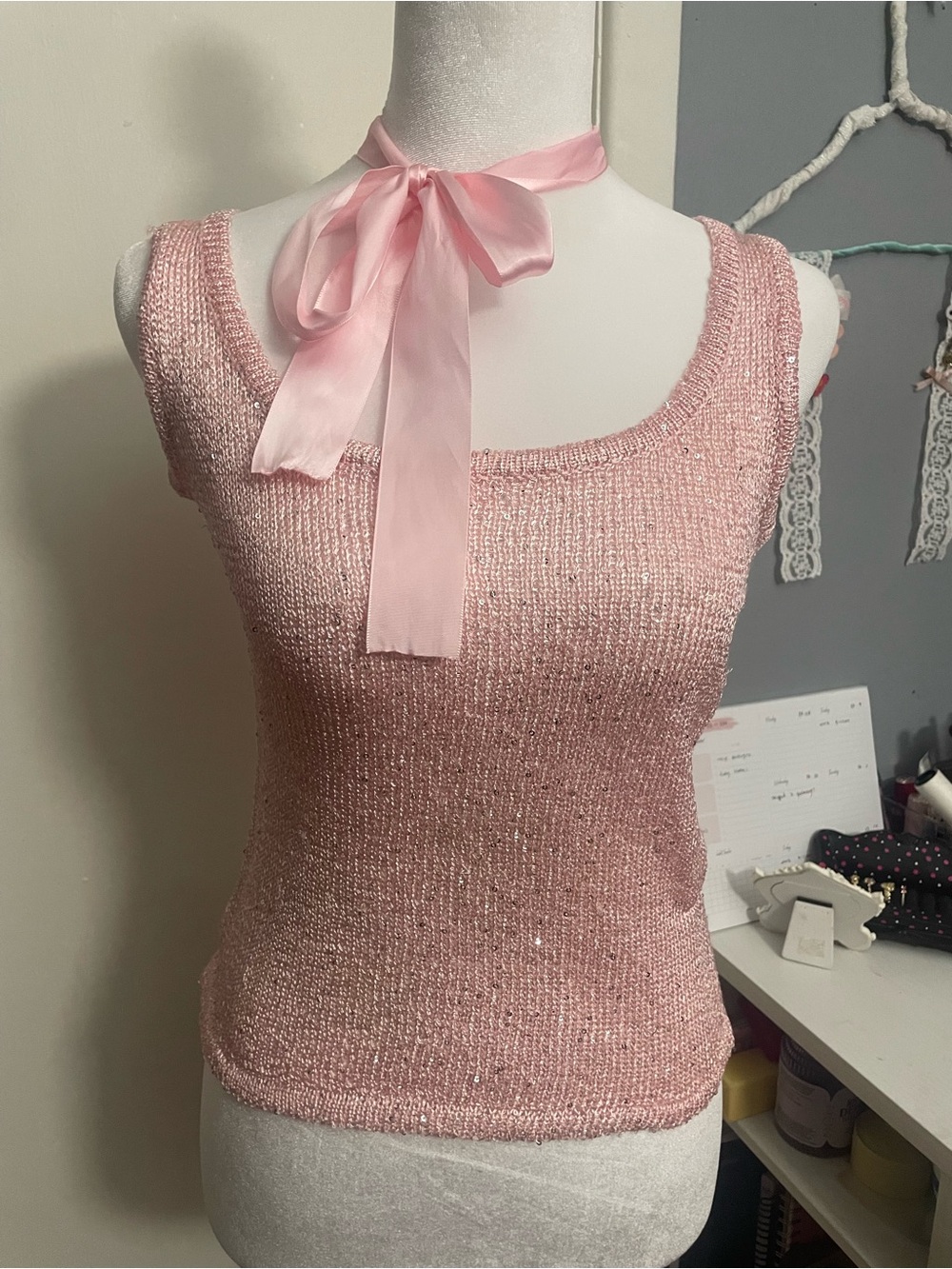 No Boundaries Pink Sleeveless Knit Tank with Subtle Sparkle